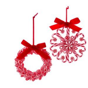 Candy Cane Wreath Red White Ornament Set 4 5" Clay-dough Christmas